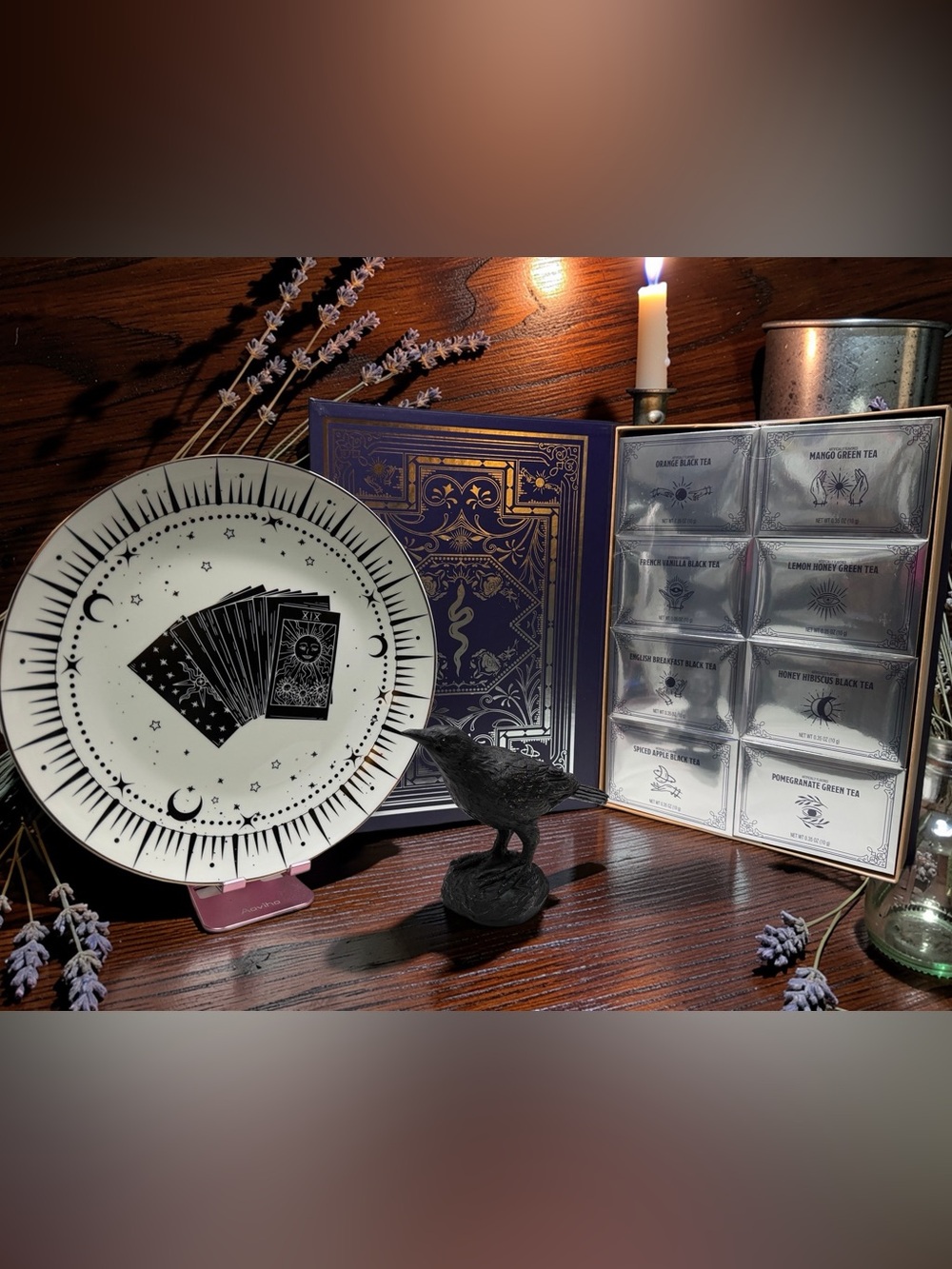 Book of Spells Tea Variety Pack Tarot Card Decorative Plate Black Resin Crow